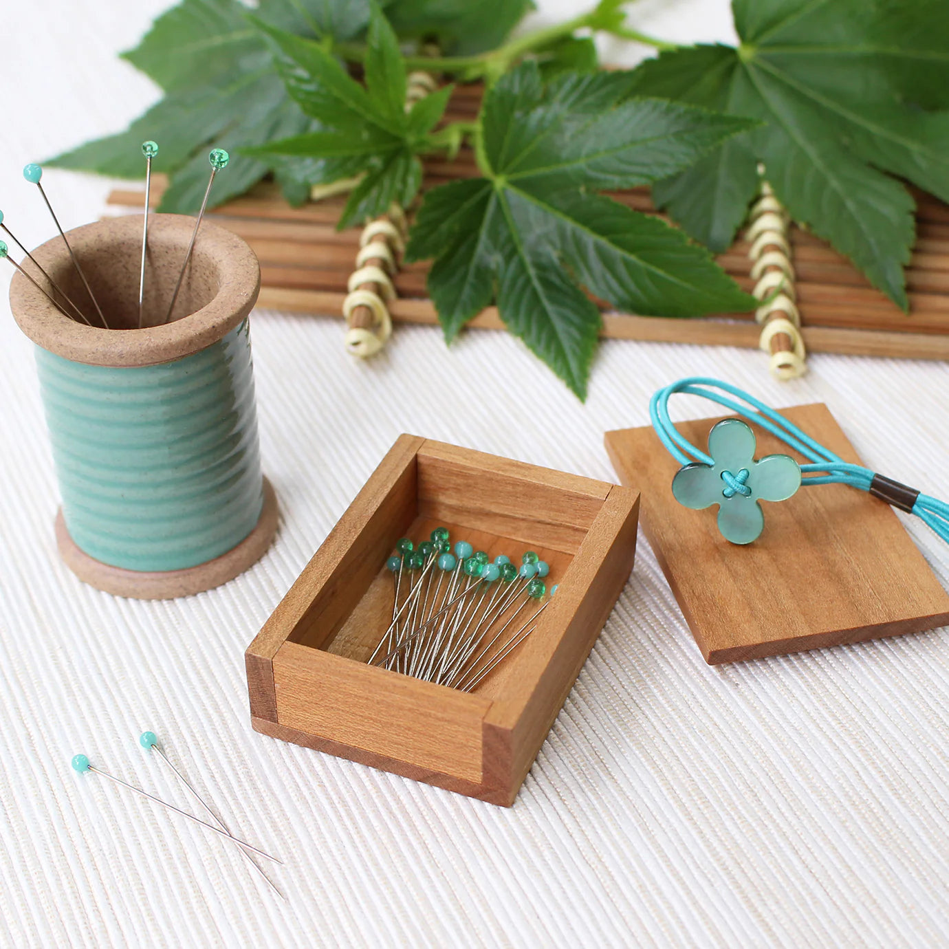 Cohana Glass Sewing Pins in a Cherry-Wood Box