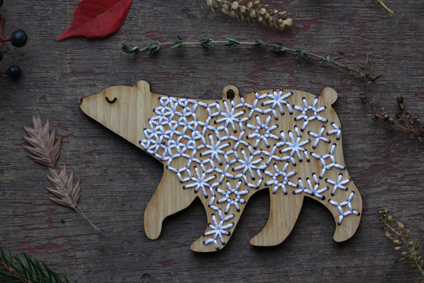 Set of 6 - DIY Stitched Ornament Kit (Oak Set)