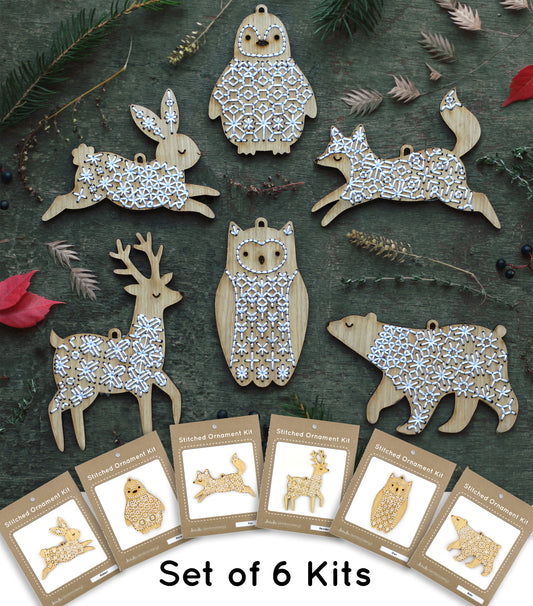 Set of 6 - DIY Stitched Ornament Kit (Oak Set)