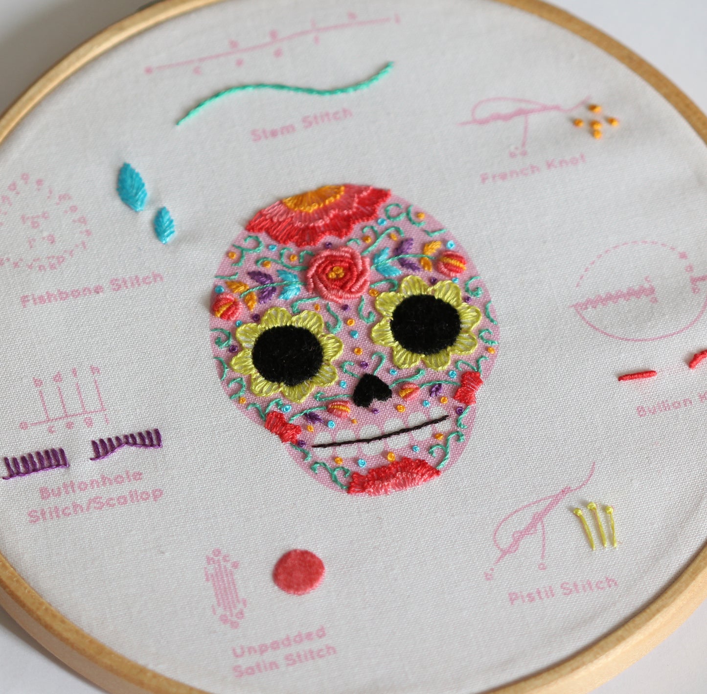 Sugar Skull - Embroidery Stitch Sampler