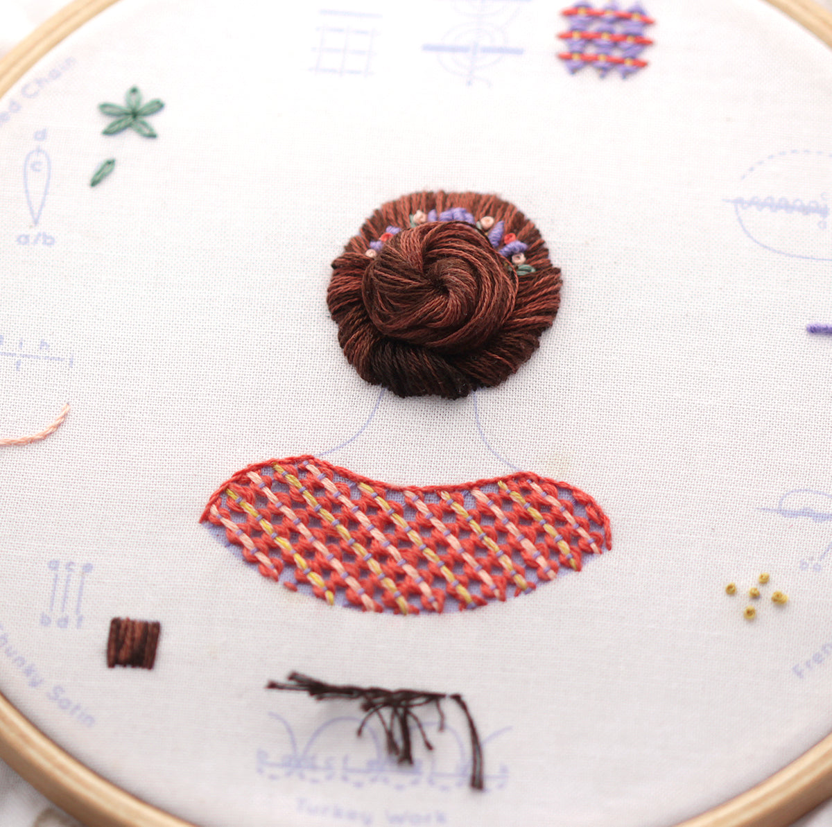 Floral Bun - Embroidery Stitch Sampler