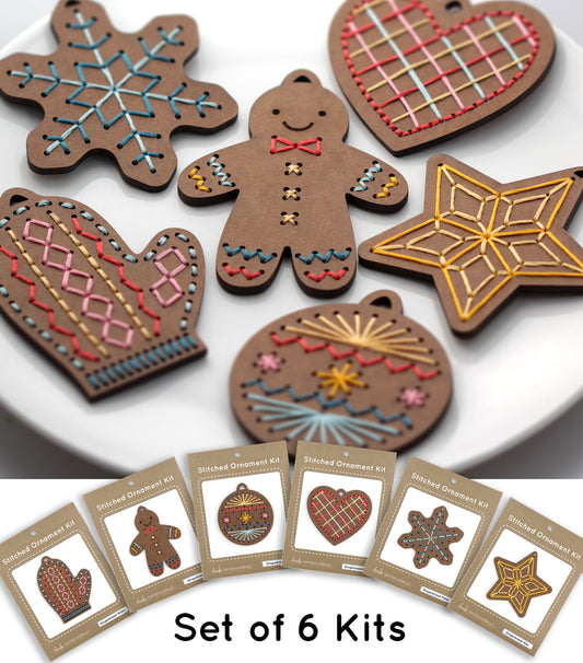 Set of 6 - DIY Stitched Ornament Kit (Gingerbread Cookie Set)