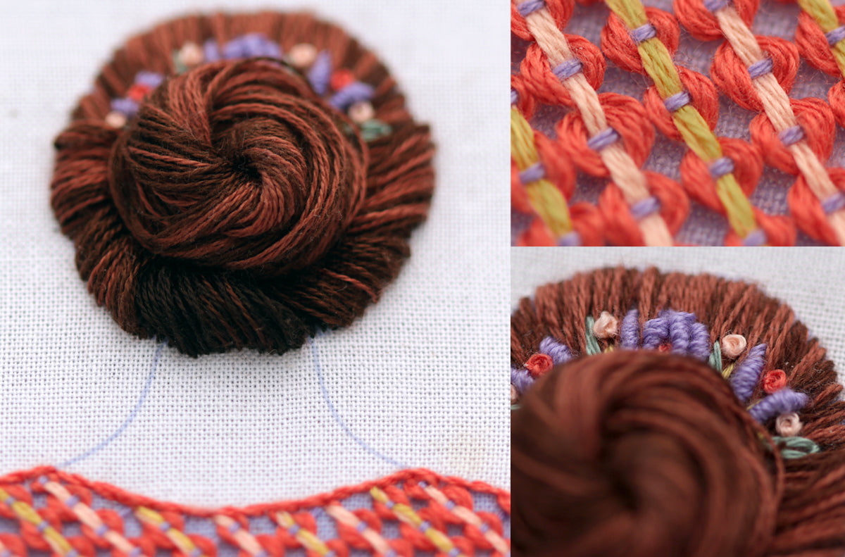 Floral Bun - Embroidery Stitch Sampler